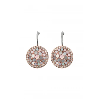 Fossil Cercei auriu rose rotunzi cu mother of pearl si tortita