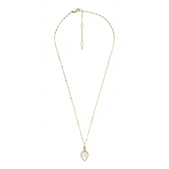 Fossil, Colier de otel inoxidabil cu pandantiv Mother of Pearl, Auriu, Transparent