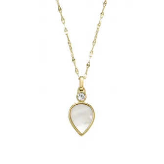 Fossil, Colier de otel inoxidabil cu pandantiv Mother of Pearl, Auriu, Transparent