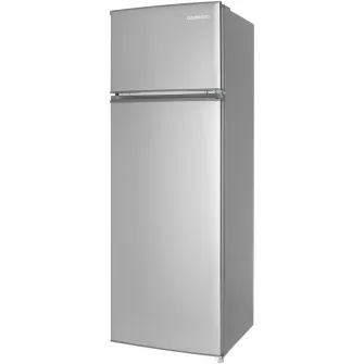 Frigider cu 2 usi Daewoo Static, congelatorul sus, volum net 235L (194l + 41l), clasa E, control mecanic, usi reversibile, raft pentru sticle, Inox