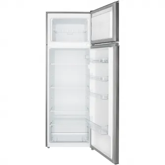 Frigider cu 2 usi Daewoo Static, congelatorul sus, volum net 235L (194l + 41l), clasa E, control mecanic, usi reversibile, raft pentru sticle, Inox