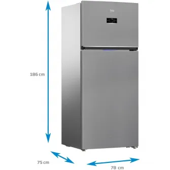 Frigider cu doua usi Beko B5RDNE594ZXB, 557 l, No Frost, HarvestFresh, Everfresh+, AeroFlow, Display, Clasa E, H 186 cm, Metal Look