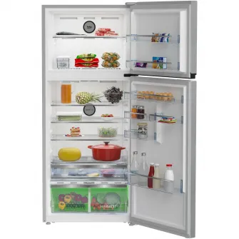 Frigider cu doua usi Beko B5RDNE594ZXB, 557 l, No Frost, HarvestFresh, Everfresh+, AeroFlow, Display, Clasa E, H 186 cm, Metal Look