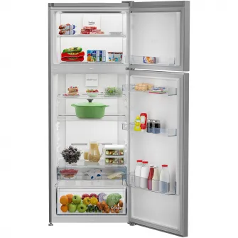 Frigider cu doua usi Beko RDNE455K40XBN, 406 l, NeoFrost Dual Cooling, Compresor ProSmart Inverter, Cutie legume si fructe, Functie racire rapida, XXL Bottle holder, Clasa E, H 185 cm, Silver