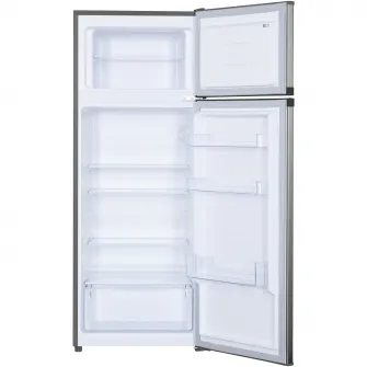 Frigider cu doua usi Heinner HF-H2206XE++, 206 l, Clasa E, lumina LED, 3 rafturi de sticla, H 143 cm, Inox