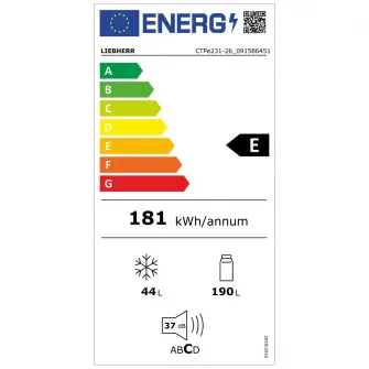 Frigider cu doua usi Liebherr CTPe231-26, 233 l, Clasa E, VarioSpace, SmartFrost, H 140.1 cm, Alb