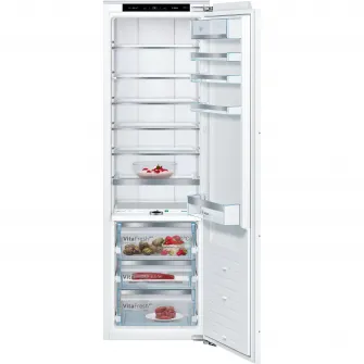 Включите холодильник с 1 Bosch KIF81PFE0 дверью, 289 л, класс E, FreshSense, регулируемое полку, суперкулирование, Vitafresh, H 177 см, серебро