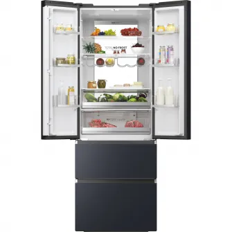 Frigider Side by side Haier HFW7720ENMB, 477 l, Total NoFrost, Motor Inverter, Conectivitate WiFi + Bluetooth, Display, Multiflow column, Super Cooling, Super Freezing, Clasa E, H 201 cm, Negru