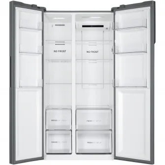 Frigider Side by side Haier HSR3918ENPG, 528l, Total No Frost, Multi air flow, Motor Inverter, Display LED, Super Cooling, Super Freezing, Clasa E, H 177 cm, Argintiu