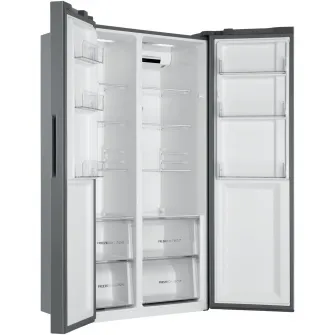 Frigider Side by side Haier HSR3918ENPG, 528l, Total No Frost, Multi air flow, Motor Inverter, Display LED, Super Cooling, Super Freezing, Clasa E, H 177 cm, Argintiu