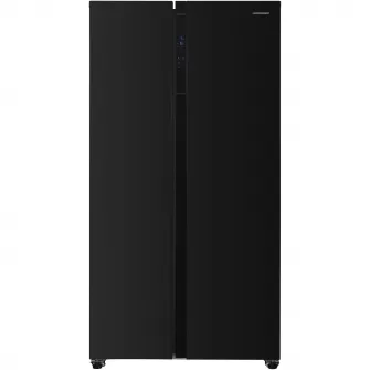 Frigider Side by side Heinner HSBS-H442NFBKE++, 436 l, No Frost, Display, Functie Smart, Congelare si racire rapida, Clasa E, H 176.5 cm, Negru