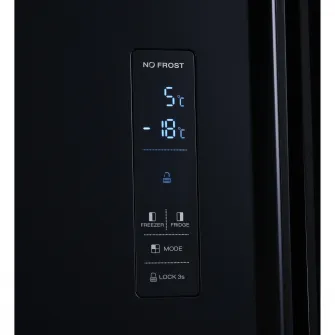 Frigider Side by side Heinner HSBS-H442NFBKE++, 436 l, No Frost, Display, Functie Smart, Congelare si racire rapida, Clasa E, H 176.5 cm, Negru