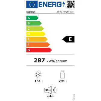 Frigider Side by side Heinner HSBS-H442NFXE++, 436 l, No Frost, Display, functie smart, Congelare si racire rapida, Clasa E, H 177 cm, Aspect inox