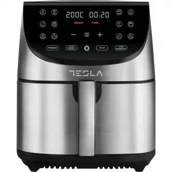 Friteuza aer cald Tesla AF701BX, 7 L, 1700W, Panou digital, 12 programe, Inox