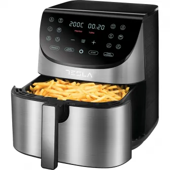 Friteuza aer cald Tesla AF701BX, 7 L, 1700W, Panou digital, 12 programe, Inox