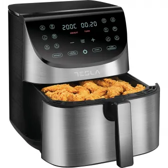 Friteuza aer cald Tesla AF701BX, 7 L, 1700W, Panou digital, 12 programe, Inox