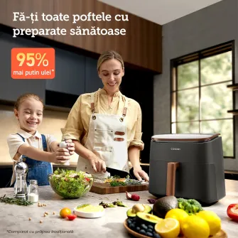 Friteuza cu aer cald, Cosori Turbo Blaze, fara ulei, ecran digital, 1700 W, capacitate de 6 L, 9 functii presetate cu 5 trepte de ventilare, Negru