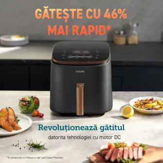 Friteuza cu aer cald, Cosori Turbo Blaze, fara ulei, ecran digital, 1700 W, capacitate de 6 L, 9 functii presetate cu 5 trepte de ventilare, Negru