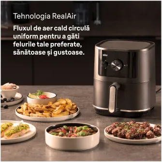 Friteuza cu aer cald, fara ulei, Braun Multifry 3 HF3000, 1500W, 4.3L, tehnologie RealAir, 12 functii de gatire, temperatura ajustabila, timer, negru