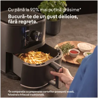 Friteuza cu aer cald, fara ulei, Braun Multifry 3 HF3000, 1500W, 4.3L, tehnologie RealAir, 12 functii de gatire, temperatura ajustabila, timer, negru