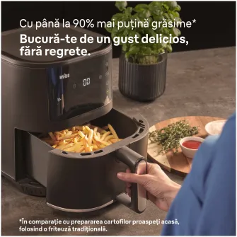 Friteuza cu aer cald, fara ulei, Braun Multifry 3 HF3030, 1500W, 4.3L, tehnologie RealAir, 8 programe automate, temperatura ajustabila, timer, ecran digital, Negru