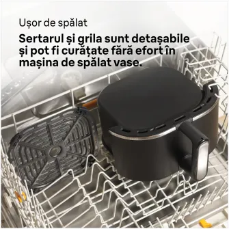 Friteuza cu aer cald, fara ulei, Braun Multifry 3 HF3030, 1500W, 4.3L, tehnologie RealAir, 8 programe automate, temperatura ajustabila, timer, ecran digital, Negru
