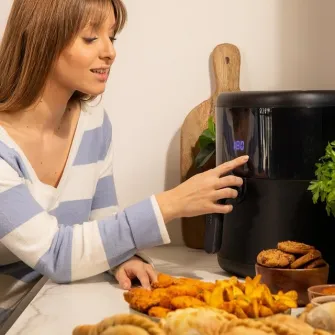 Friteuza cu aer cald, fara ulei Cecotec Bombastik 6000, 1700W, 6L, Control tactil, 12 programe presetate, Negru