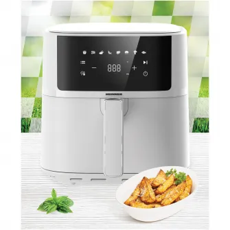 Friteuza cu aer cald Heinner HAF-B6WH17SQ, 1700w, capacitate cos 5.7l, display digital, termostat reglabil 80-200 grade, Alb