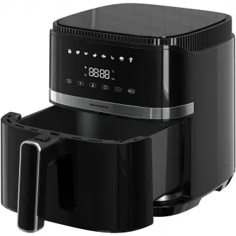 Friteuza cu aer cald Heinner Varietyfry Airfryer HAF-B5BK1500, 1500w, capacitate: 5l, display digital cu control touch, timer 60 min, temperatura 80-200 grade, 8 programe presetate, suport teflonat detasabil, oprire automata, negru