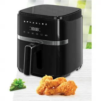 Friteuza cu aer cald Heinner Varietyfry Airfryer HAF-B5BK1500, 1500w, capacitate: 5l, display digital cu control touch, timer 60 min, temperatura 80-200 grade, 8 programe presetate, suport teflonat detasabil, oprire automata, negru