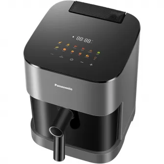 Friteuza cu aer cald Panasonic NF-CC500SXE, functie abur, fereastra vizualizare, debit aer 360°, capacitate 5L, temperatura 80° - 200°, 11programe presetate, 1450W, negru