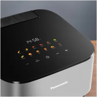 Friteuza cu aer cald Panasonic NF-CC500SXE, functie abur, fereastra vizualizare, debit aer 360°, capacitate 5L, temperatura 80° - 200°, 11programe presetate, 1450W, negru