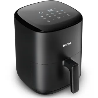 Friteuza cu aer cald Tefal Easy Fry Compact EY145810, 1300W, 10 programe, capacitate 3L, ecran tactil, vas detasabil antiaderent, oprire automata, negru