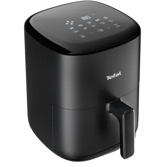 Friteuza cu aer cald Tefal Easy Fry Compact EY145810, 1300W, 10 programe, capacitate 3L, ecran tactil, vas detasabil antiaderent, oprire automata, negru