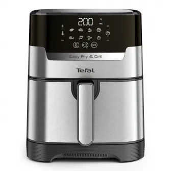 Friteuza cu aer cald Tefal Easy FryGrill 2in1 EY505D15, 1400W, 4.2L, temperatura ajustabila, 8 programe, functie grill cu gratar incorporat, functie pentru deshidratare, tehnologie Extra Crisp, vas detasabil, Negru/argintiu