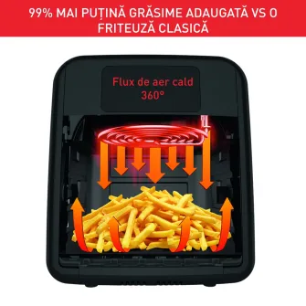 Friteuza cu aer cald Tefal Easy FryGrill 2in1 EY505D15, 1400W, 4.2L, temperatura ajustabila, 8 programe, functie grill cu gratar incorporat, functie pentru deshidratare, tehnologie Extra Crisp, vas detasabil, Negru/argintiu
