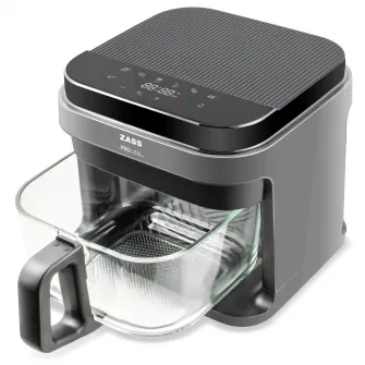 Friteuza cu aer cald ZASS ZAF 09, Capacitate de 5, 5l, Cos de sticla securizata detasabil, Control digital, Gri Antracit