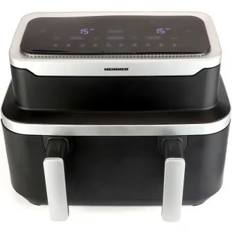 Friteuza dubla cu aer cald Heinner match&sinc HAF-DDB9BK26 , 2600w, capacitate totala 9l, control digital individual, termostat reglabil 60-220 grade, Negru
