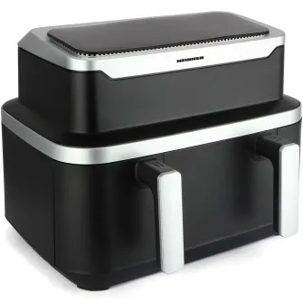 Friteuza dubla cu aer cald Heinner match&sinc HAF-DDB9BK26 , 2600w, capacitate totala 9l, control digital individual, termostat reglabil 60-220 grade, Negru