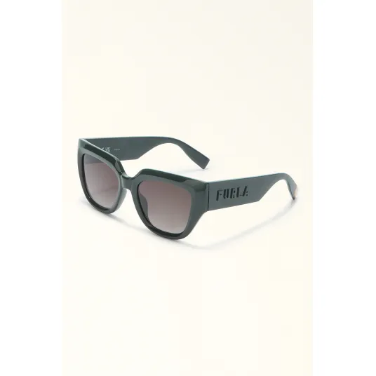 Furla, Ochelari de soare cu logo pe lateral, Verde inchis, 53-19-140