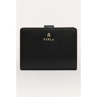 Furla, Portofel din piele cu aplicatie logo metalica Camelia, Negru