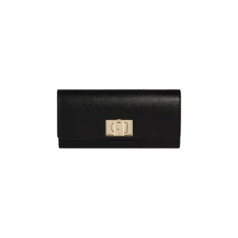 Furla, Portofel pliabil cu logo metalic 1927 XL, Negru