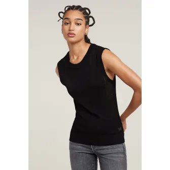 G-STAR, Pulover tricotat fin fara maneci cu model cu perforatii, Negru, XS