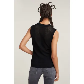 G-STAR, Pulover tricotat fin fara maneci cu model cu perforatii, Negru, XS