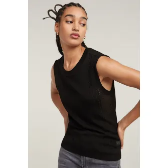 G-STAR, Pulover tricotat fin fara maneci cu model cu perforatii, Negru, XS