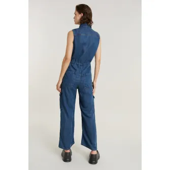 G-Star RAW, Salopeta din lyocell cu talie ajustabila si buzunare cu clapa, Albastru inchis, XS