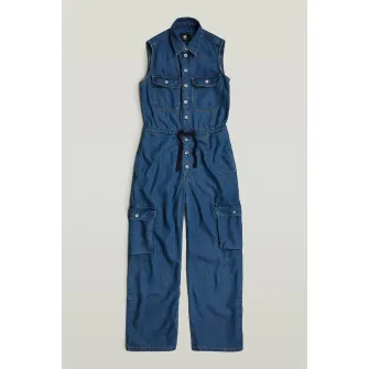 G-Star RAW, Salopeta din lyocell cu talie ajustabila si buzunare cu clapa, Albastru inchis, M