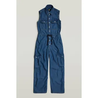 G-Star RAW, Salopeta din lyocell cu talie ajustabila si buzunare cu clapa, Albastru inchis, XS