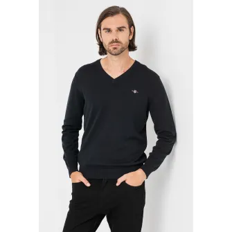 Gant, Pulover cu decolteu in V Classic, Negru, L