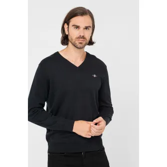 Gant, Pulover cu decolteu in V Classic, Negru, L